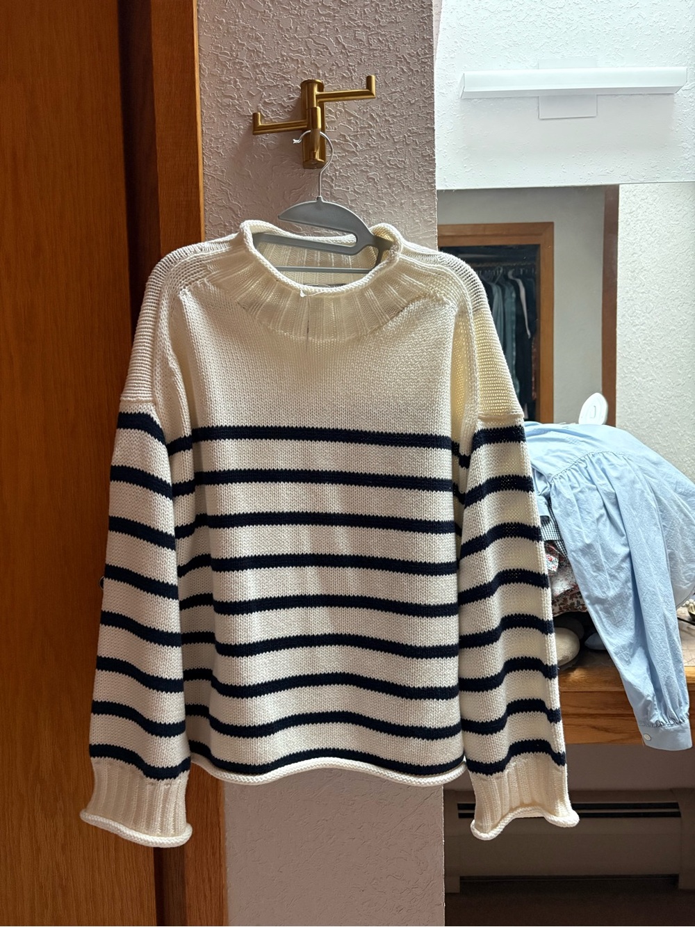 J. Crew Cream and Black Striped Rollneck Sweater